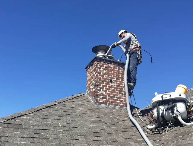 Dedicated Foxborough Chimney Sweep team member cleaning a chimney in Foxborough, MA