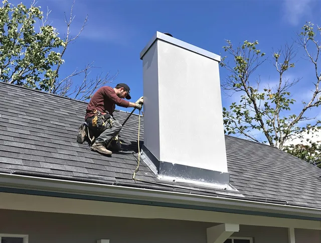 Foxborough Chimney Sweep team member finishing chimney construction in Foxborough, MA