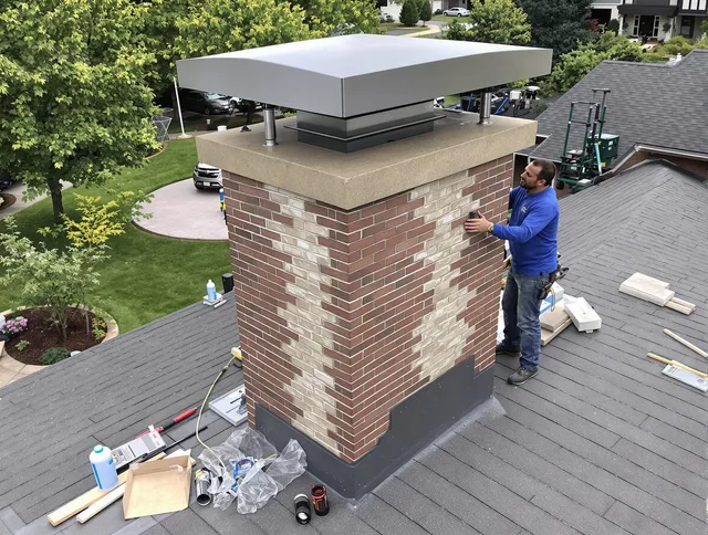 Foxborough Chimney Sweep team working on a custom chimney remodel in Foxborough, MA